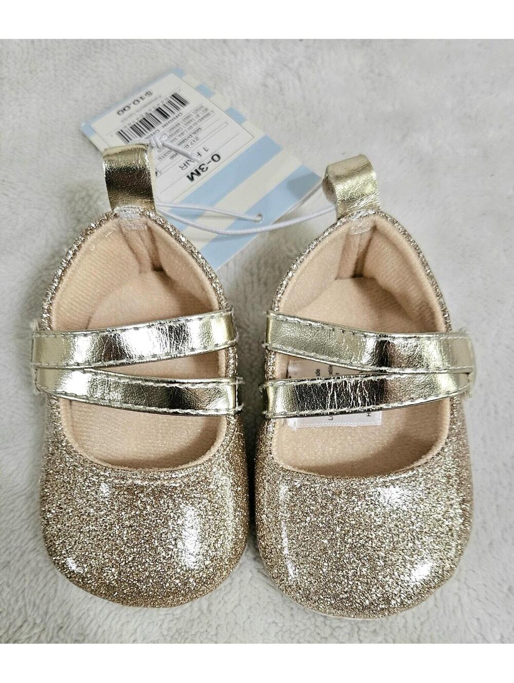 Cat & Jack GOLD SHIMMER FLATS Crib Shoes for Baby Girls 3-6 Months Birthday...